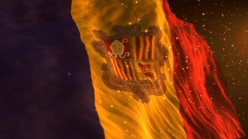 Andorra National Flag Waving with Golden Particles