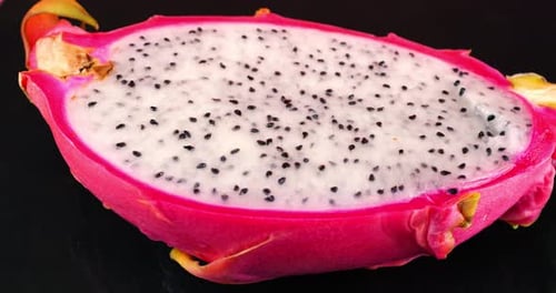 Fresh Dragon Fruit with White Inside and Black Seeds