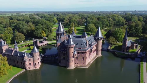 Top view of the largest castle in the Netherlands, De Haar.