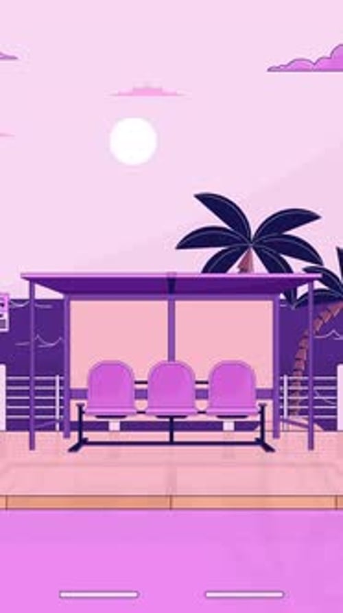 Roadside bus stop at tropical sunset lofi vertical animation