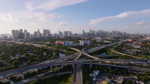 Aerial view of I-95 highway and Miami city, Florida.