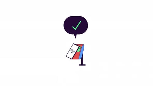 Supermarket pos terminal NFC phone line 2D object animation