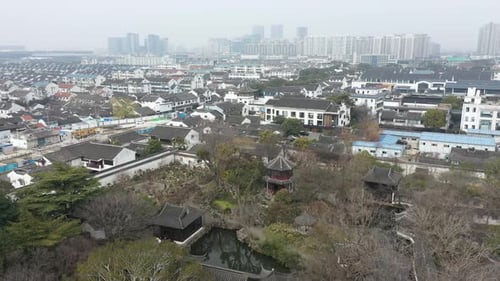 Aerial View of Urban Ancient Architecture and Street View Suzhou City Jiangsu Province China