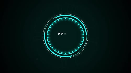 Futuristic hud interface element glowing teal circle on black background