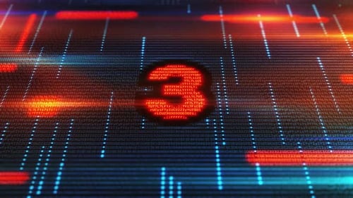 Countdown, gebildet durch roten Binärcode auf dunklem digitalen Hintergrund