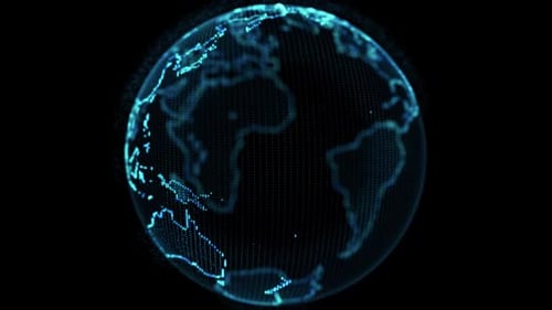 Abstract Rotating Digital World HUD Globe From Particles Alpha Mask