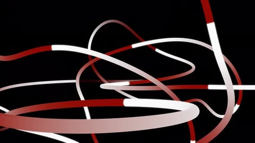 Red and White Neon Glow Moving Curves Seamless Animation Background