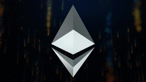 Modern Rotating 3D Geometric Symbol Animation with Digital Particle Background