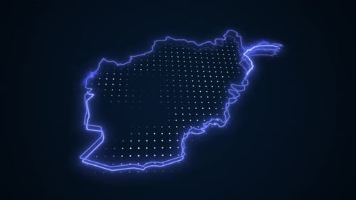 3D-beweglicher neonblauer Hintergrund der Afghanistan-Karte mit Umrissen