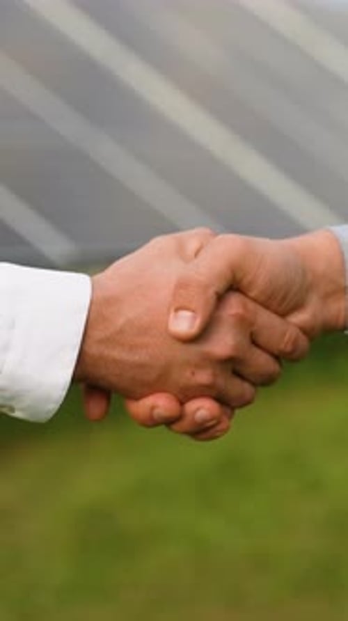 Firm Handshake Between Two Businessmen Outdoors Close Up