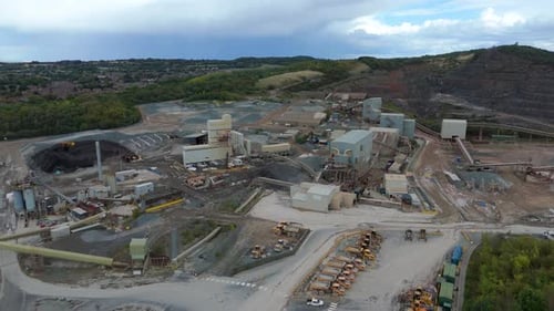 Aerial view of industrial quarry site, Coalville, United Kingdom.
