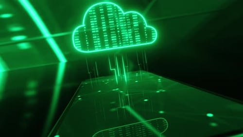 Cloud Computing Hologram and Smartphone Futuristic Data Storage and Technology Concept Digital Cloud