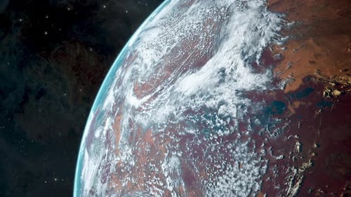 Cinematic View of a Realistic Earth-Like Planet From Orbit