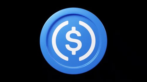 Usd coin usdc coin 3d rotage 360 degrees in black bg Cryptocurrency token seemless loop