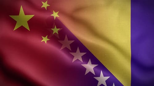 Realistic Waving Flags of China and Bosnia and Herzegovina