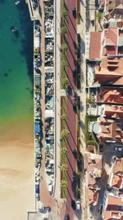 Aerial View of Coastal City with Promenade Buildings Waterfront and Cityscape in Resolution