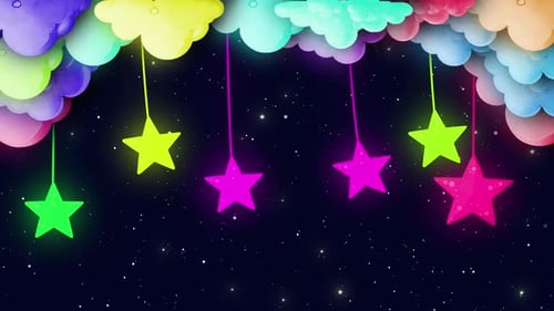 Whimsical Glowing Stars and Pastel Clouds Night Sky Animation