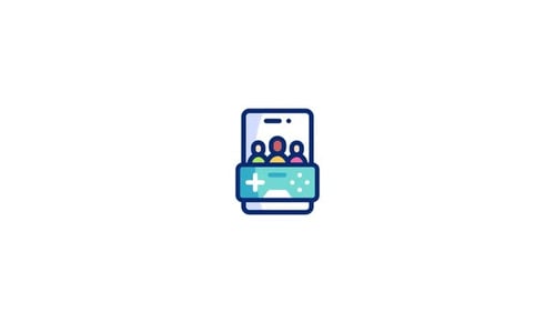 Animated Flat Design Icon of People Gaming on a Smartphone