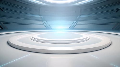 Futuristic Virtual Studio Stage with Glowing Light Beam
