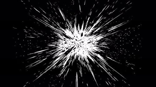 Dynamischer weißer Ausbruch auf schwarzem Hintergrund mit explosiver Energiebewegung