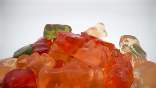Colorful gummy bears close up isolated 4K