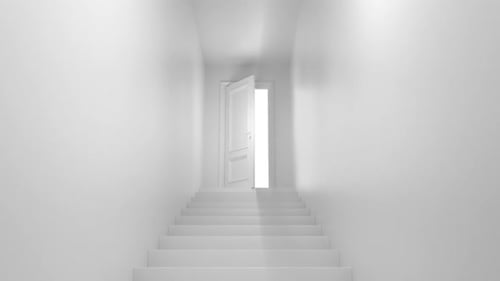 Minimalist White Door Opening to Reveal an Image
