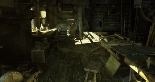 Brightly Lit Workspace Filled with Various Implements and Parts