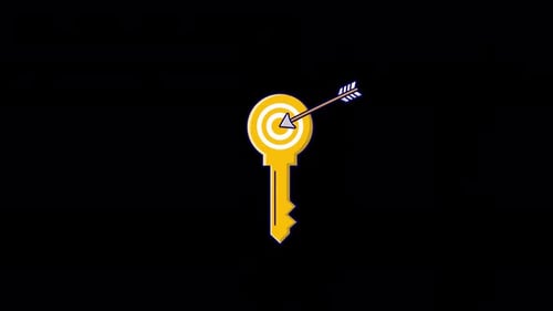 Golden Key with Target Arrow. Solution, Goal Achievement Concept Animation Video - Transparent