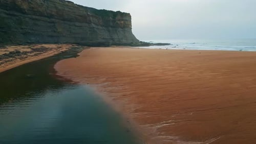 Panoramic Marine Beach Landscape Cloudy Day Serene Sandy Coast Calm Ocean Waves