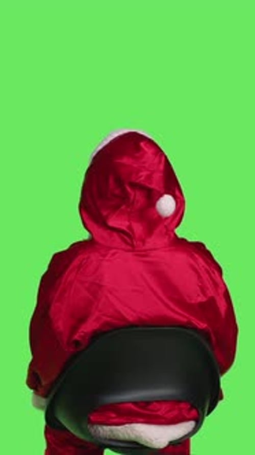 Vetical Video Back View of Santa Claus Posing on Greenscreen