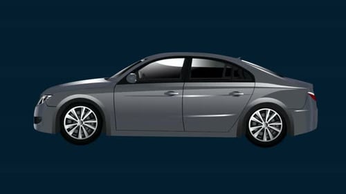 Flat Design Animated Grey Car Driving Animation