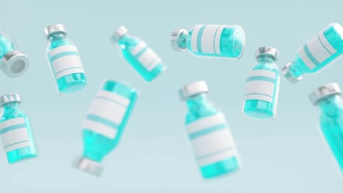 Animated Falling Medical Vaccine Vials in Blue Liquid