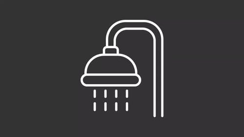 Animated Shower Head Line Icon with Dripping Water