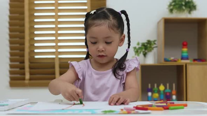 Child Draws with Adult at Table in Home, Kids Stock Footage ft. child ...