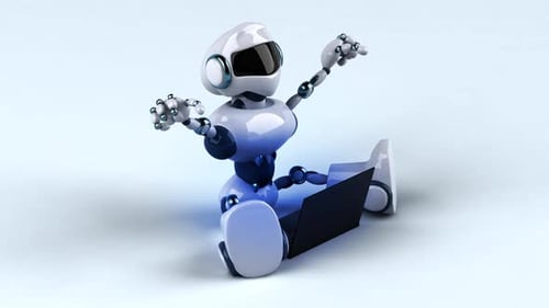 Divertido robot 3D programando un portátil