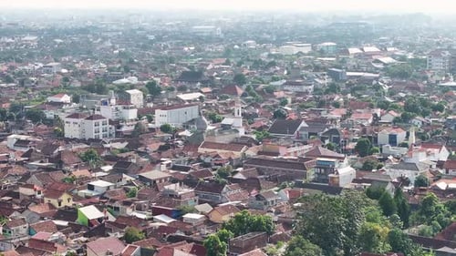 Amazing drone panoramic of Yogyakarta cityscape. Central Java, Indonesia.