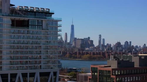 Aerial Views Capture Williamsburg in Brooklyn Showcasing East River and the Iconic Manhattan Skyline