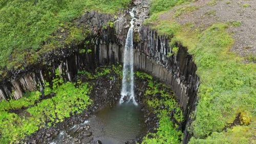 The Popular Svartifoss Waterfall And Its Basalt Columns, Skaftafell, Vatnajökull National Park, Icel