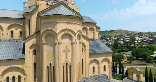 Majestic Architecture Of The Holy Trinity Cathedral Of Tbilisi (Tsminda Sameba) In Georgia. Aerial C