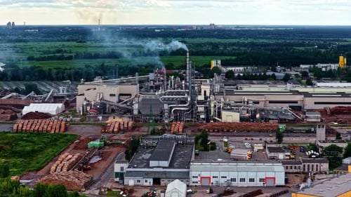 Aerial View of the Bolderaja Ltd Wood Processing and Timber Factory in Riga