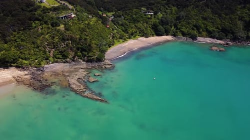 AERIAL Shot of a Stunning Hidden Beach in Bay of Islands, New Zealand
