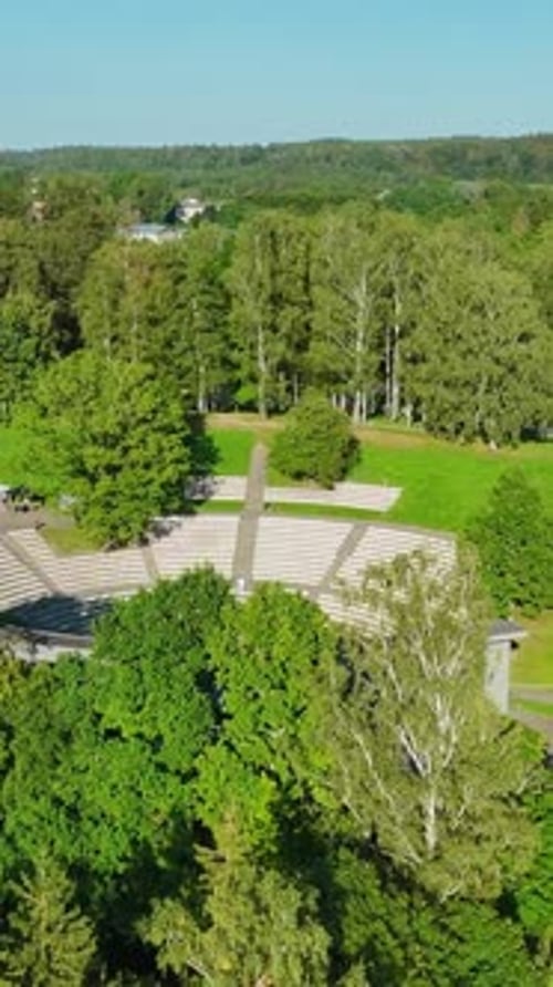 Vertical View Of Sun Hill Open-Air Stage Setting On Green Lush Nature During Sunny Day In Talsi,