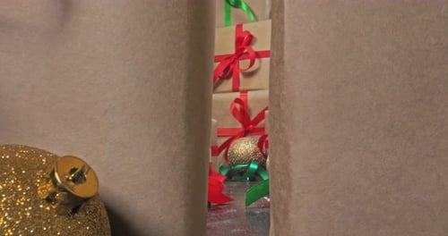 Christmas Gift Boxes and Baubles Dolly Zoom