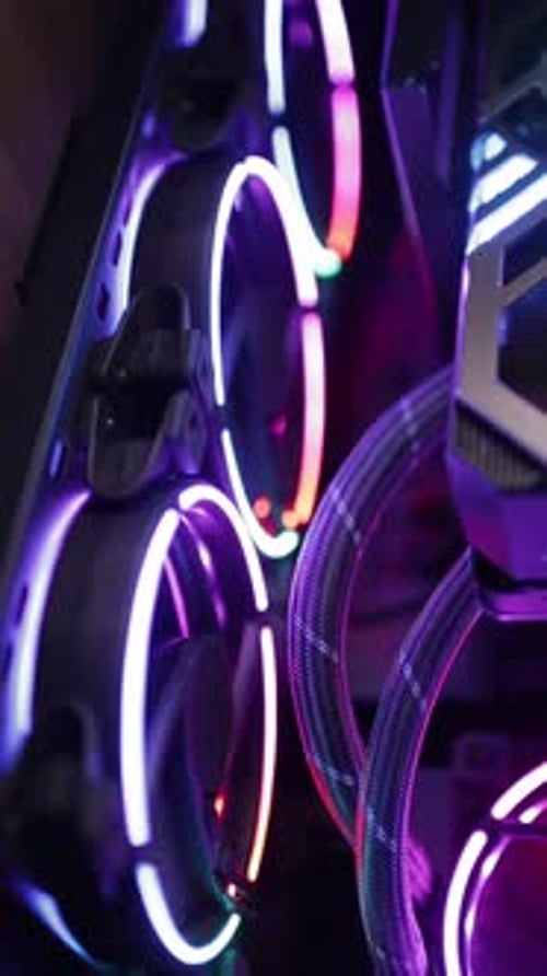 Rainbow Propellers for Cooling Computer Components Computer Coolers at Work Vertical Video