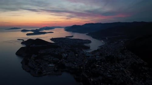 Aerial video of the picturesque town of Dubrovnik at night