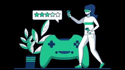 Animated Woman Playing Virtual Reality Game Review