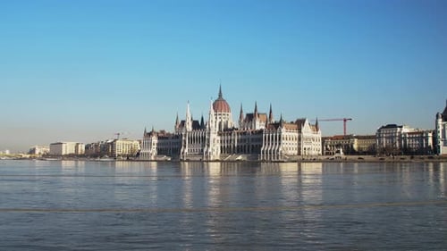 Budapest city (Hungary capital) center view with Parliament building and Danube river on a sunny day
