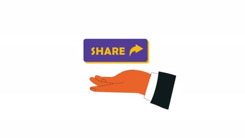 4k Hand Presenting Share Button. Social Media Sharing Concept Animation Video