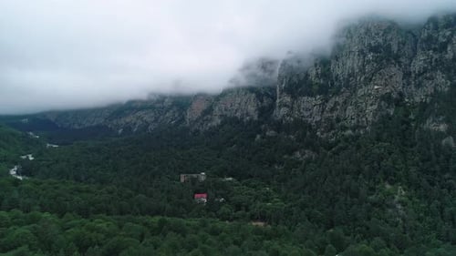 Aerial of Northern Caucasus Mountains on a Bright Sunny Day Majestic Scenery of Highlands of Region