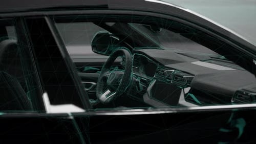 Plano alámbrico digital del interior y el salpicadero de un automóvil de lujo